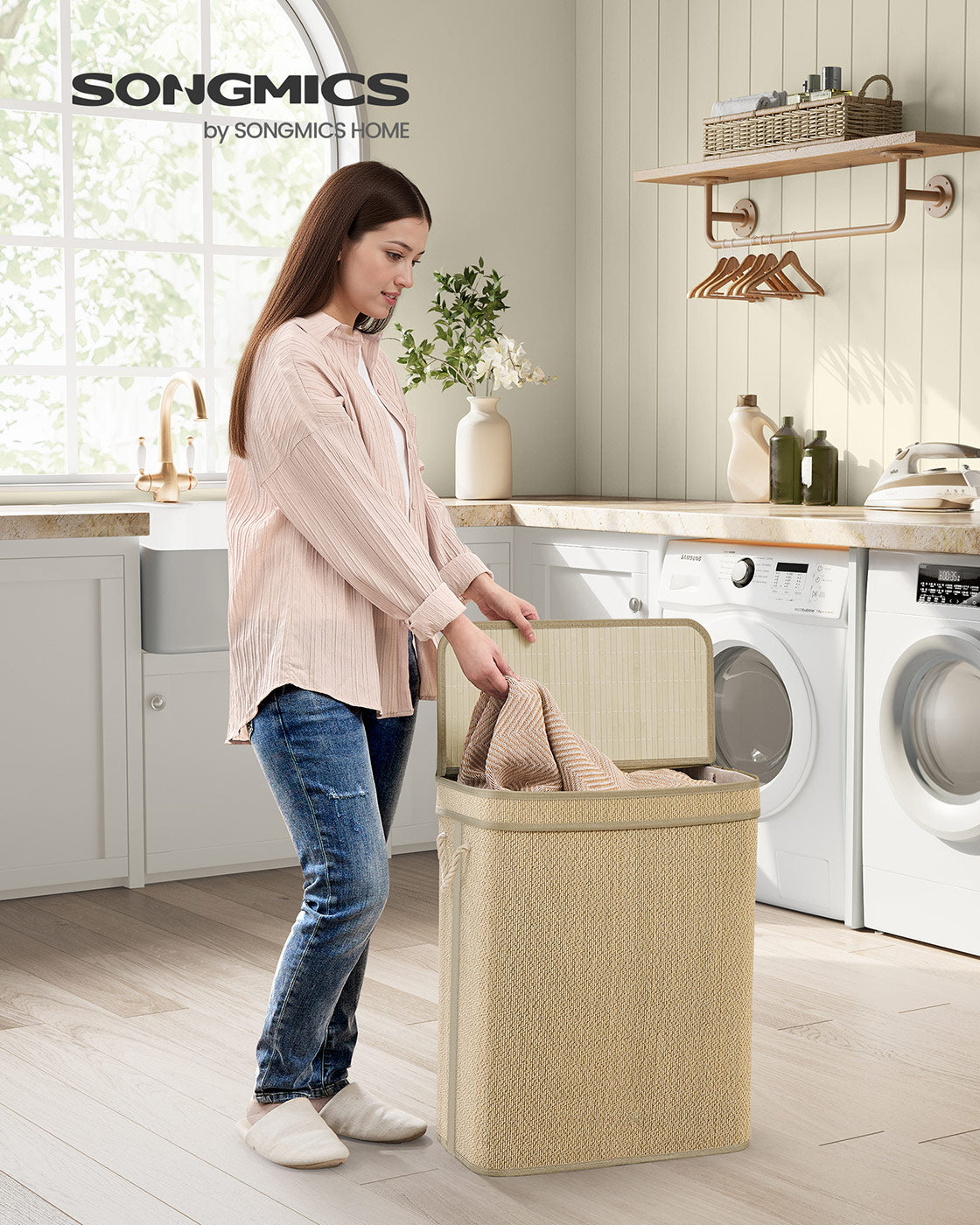 Laundry Basket 90 L Bamboo Clothes Organiser Natural Colour - image 2