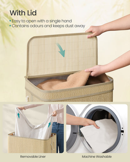 Laundry Basket 90 L Bamboo Clothes Organiser Natural Colour - image 3