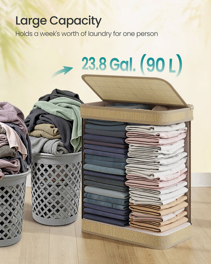 Laundry Basket 90 L Bamboo Clothes Organiser Natural Colour - image 4