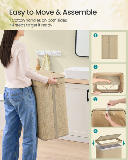Laundry Basket 90 L Bamboo Clothes Organiser Natural Colour - image 6