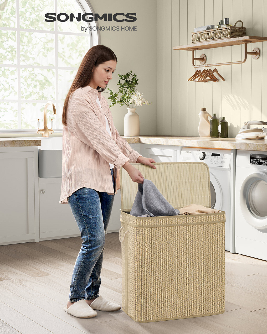 Laundry Basket 90 L Bamboo Clothes Organiser Natural Colour - image 8
