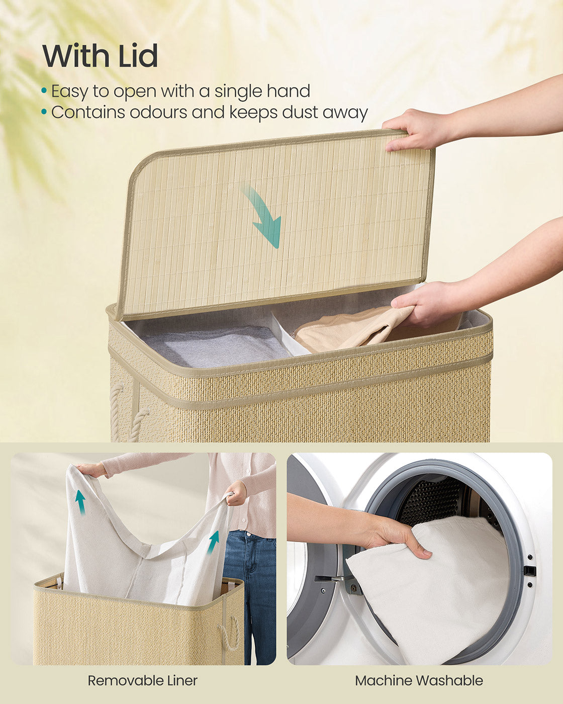 Laundry Basket 90 L Bamboo Clothes Organiser Natural Colour - image 9