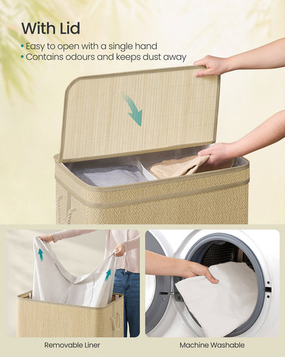 Laundry Basket 90 L Bamboo Clothes Organiser Natural Colour - image 9