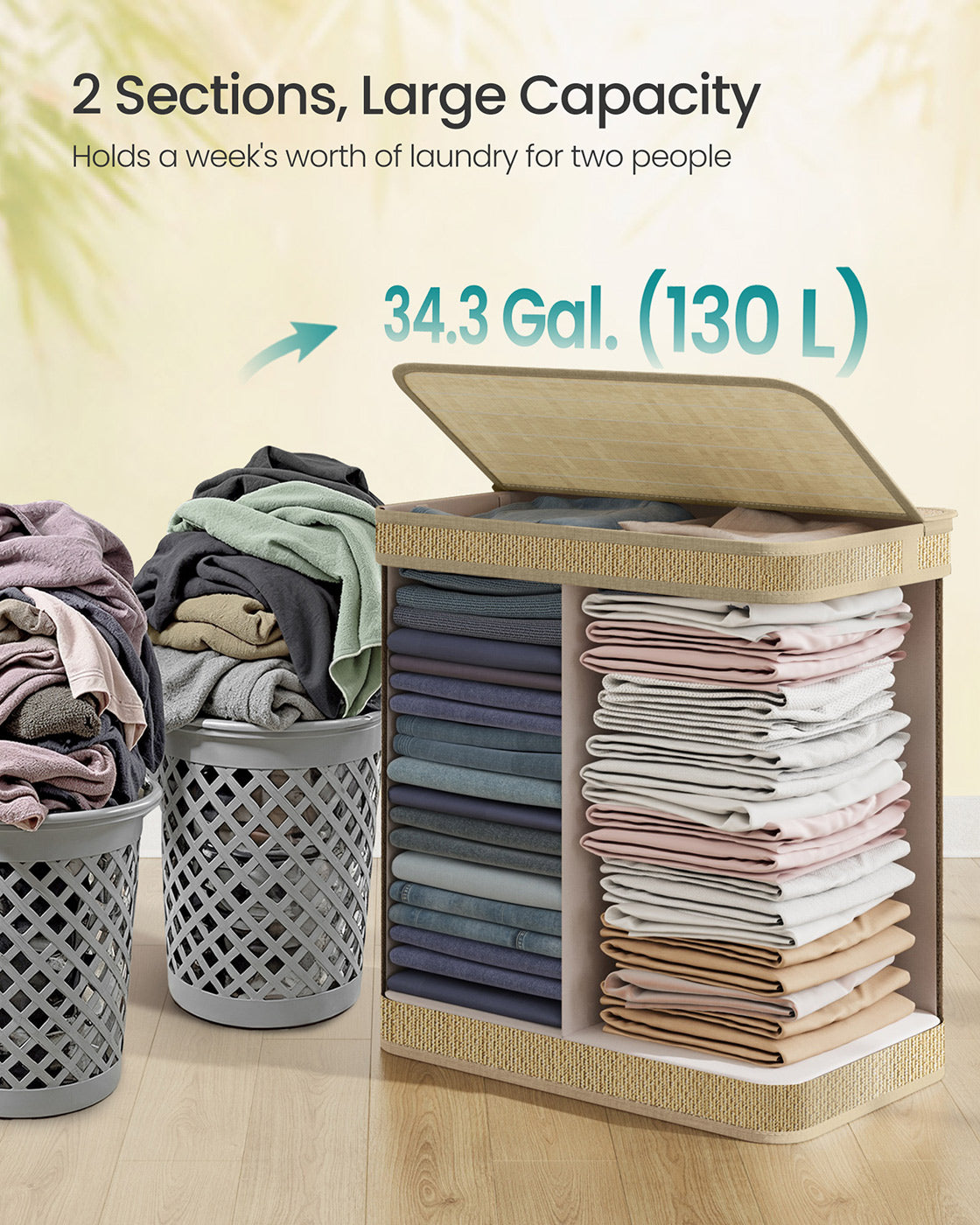 Laundry Basket 90 L Bamboo Clothes Organiser Natural Colour - image 10