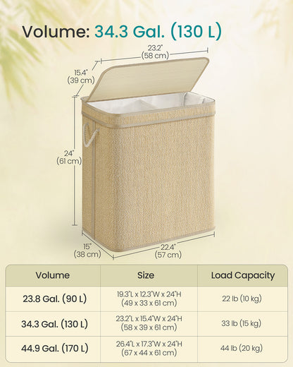 Laundry Basket 90 L Bamboo Clothes Organiser Natural Colour - image 11