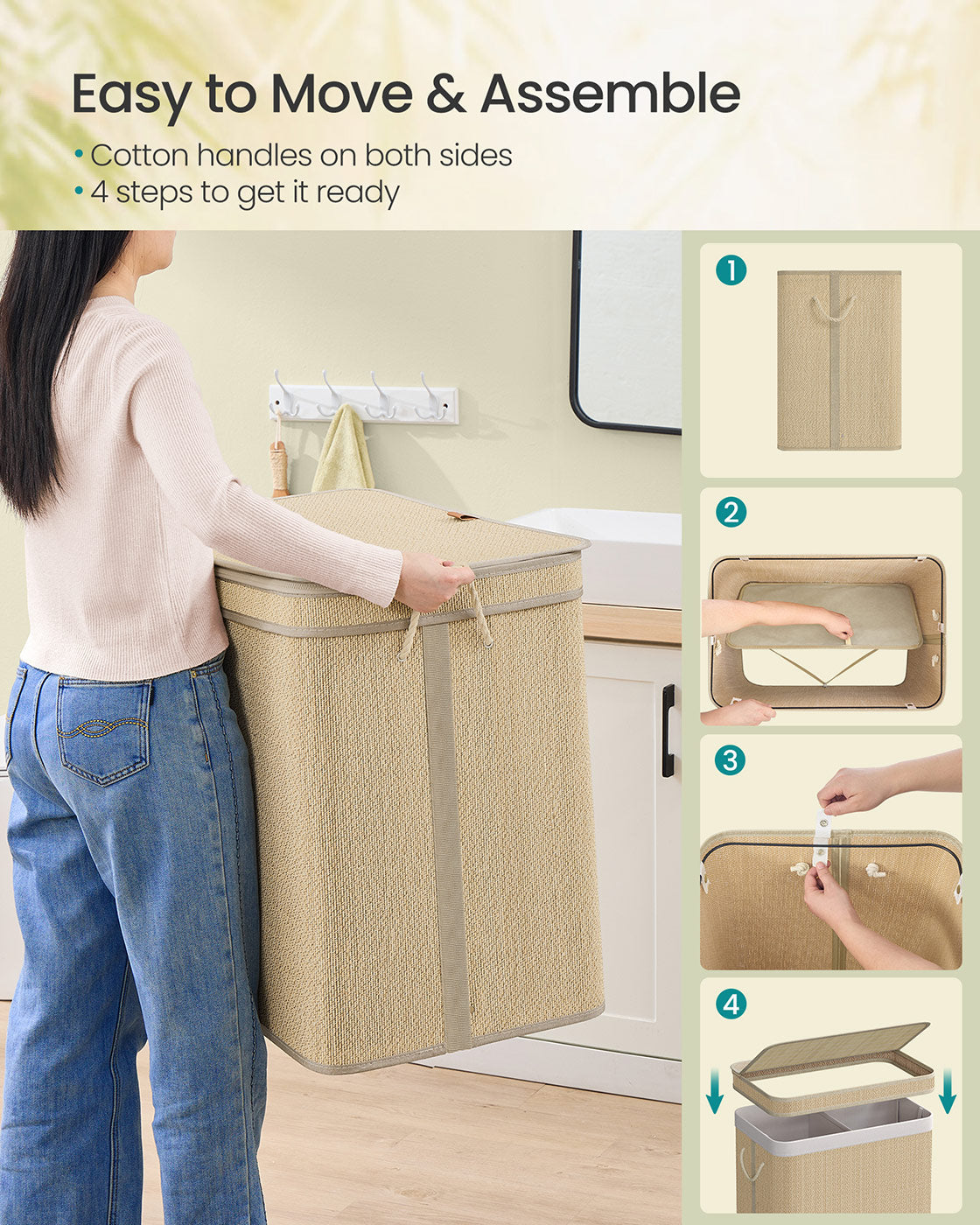 Laundry Basket 90 L Bamboo Clothes Organiser Natural Colour - image 12