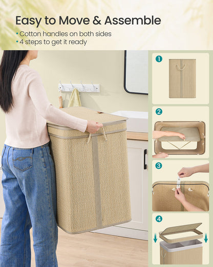 Laundry Basket 90 L Bamboo Clothes Organiser Natural Colour - image 12