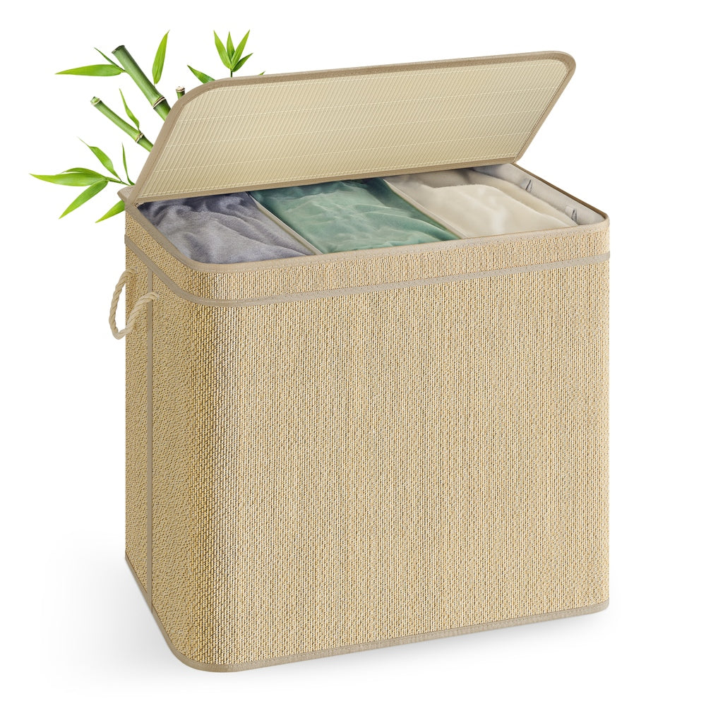 Laundry Basket 90 L Bamboo Clothes Organiser Natural Colour - image 13