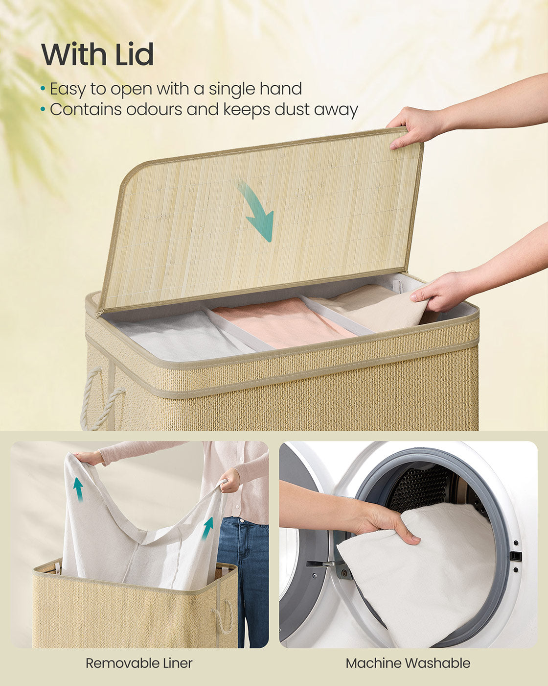 Laundry Basket 90 L Bamboo Clothes Organiser Natural Colour - image 15