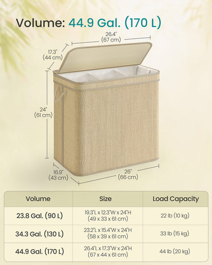 Laundry Basket 90 L Bamboo Clothes Organiser Natural Colour - image 17