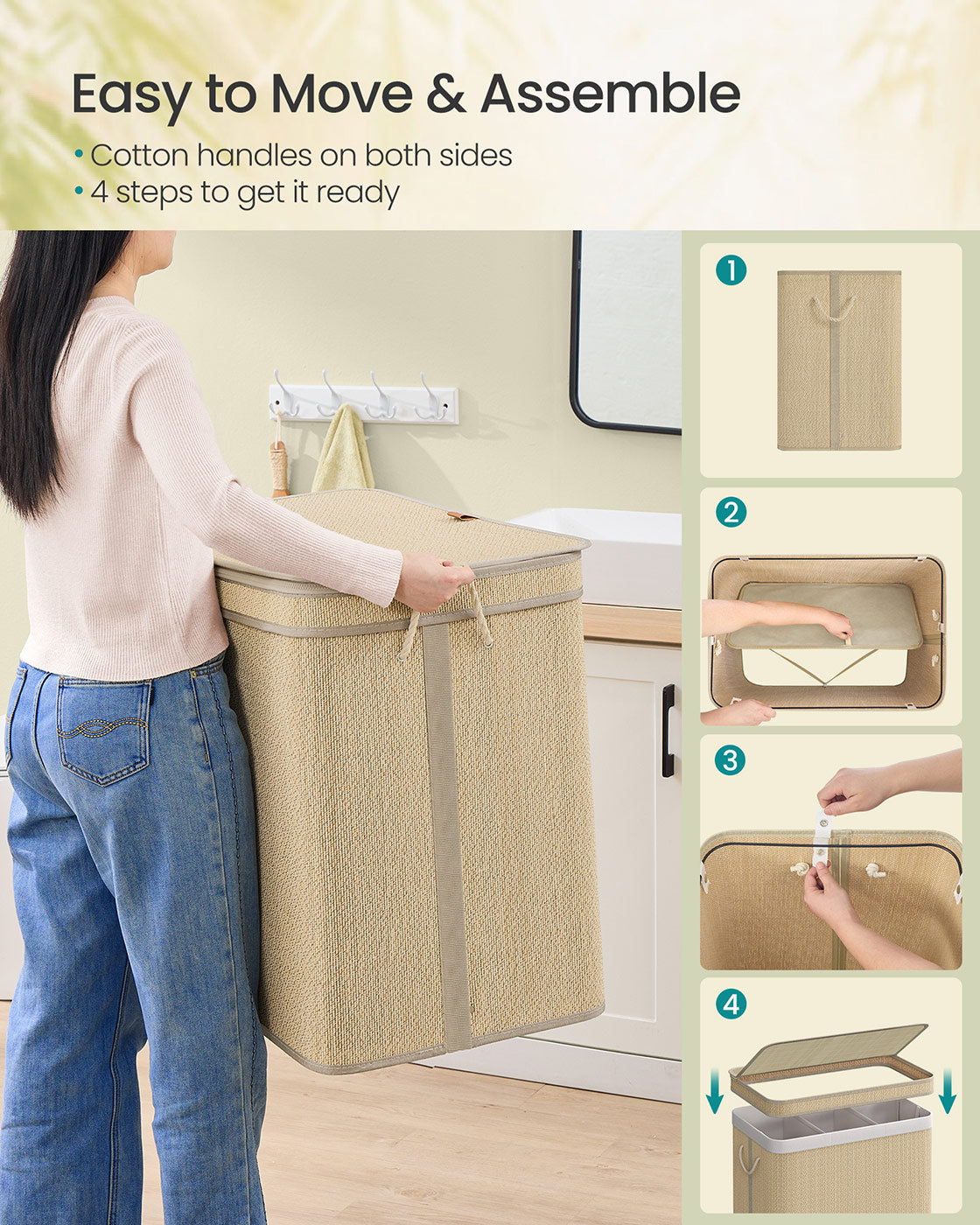 Laundry Basket 90 L Bamboo Clothes Organiser Natural Colour - image 18