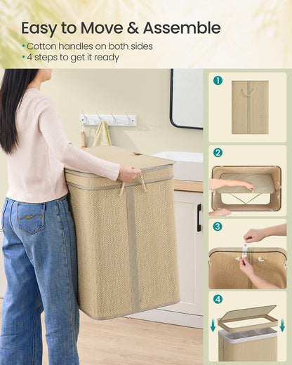 Laundry Basket 90 L Bamboo Clothes Organiser Natural Colour - image 18