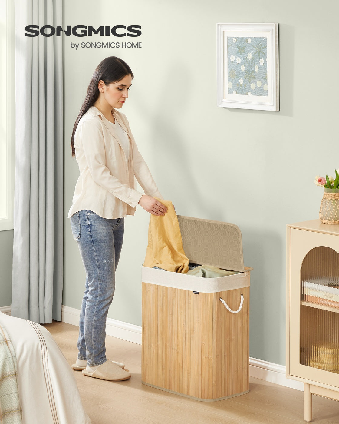 Laundry Basket 100 L Foldable Removable and Machine Washable Liner Bag Natural - image 2