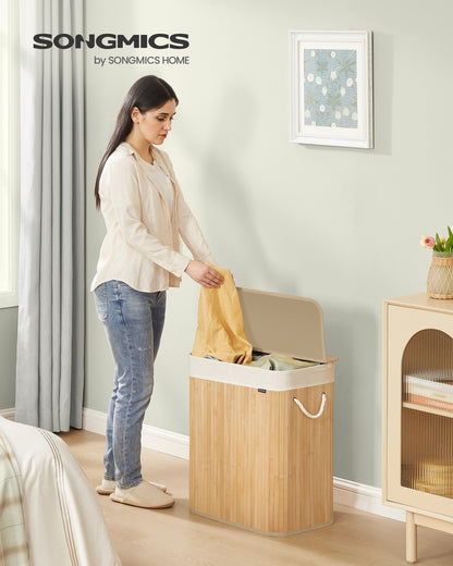 Laundry Basket 100 L Foldable Removable and Machine Washable Liner Bag Natural - image 2