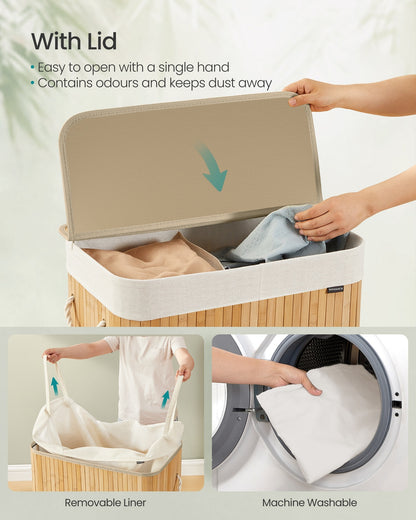 Laundry Basket 100 L Foldable Removable and Machine Washable Liner Bag Natural - image 3