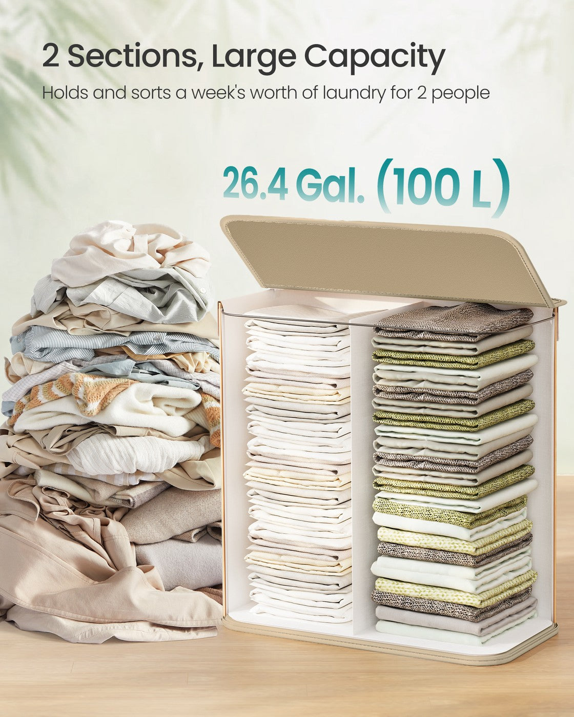 Laundry Basket 100 L Foldable Removable and Machine Washable Liner Bag Natural - image 4