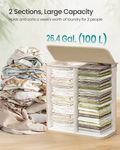 Laundry Basket 100 L Foldable Removable and Machine Washable Liner Bag Natural - image 4