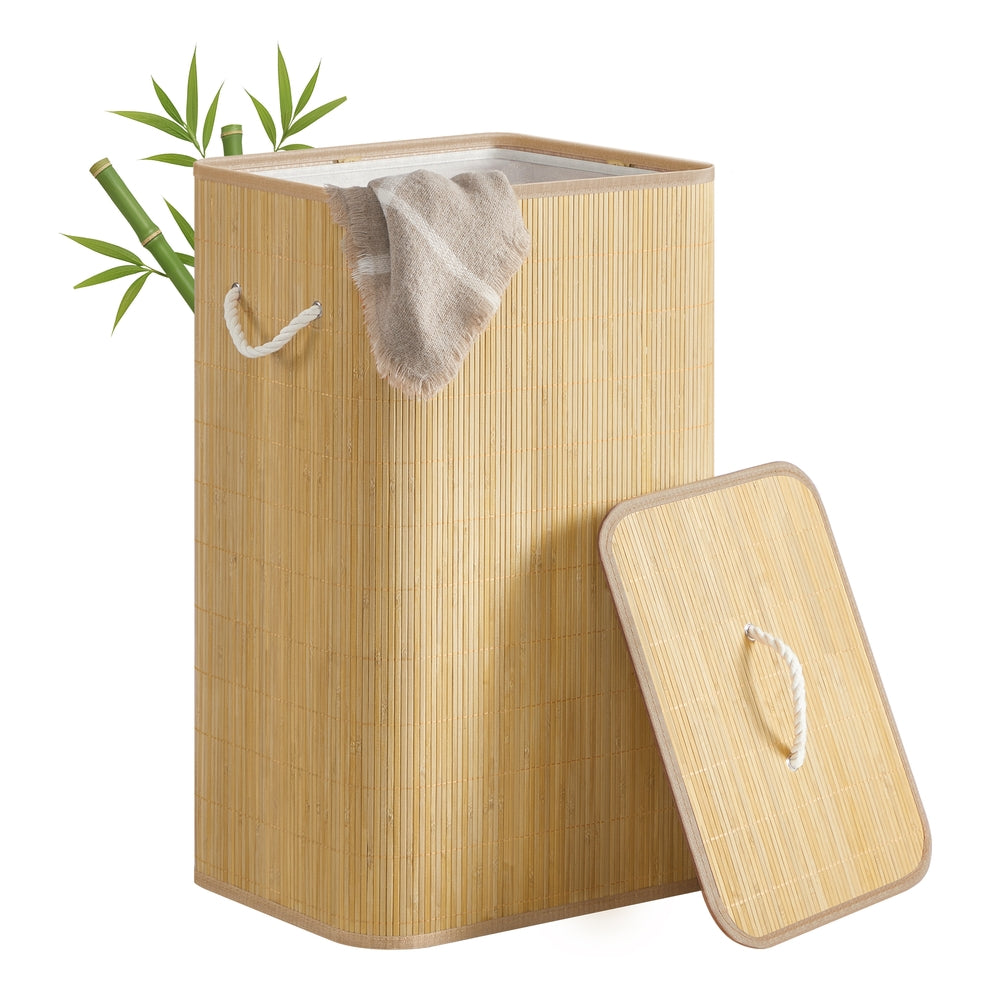 90L Bamboo laundry basket with lid and washable liner Natural Colour - image 1