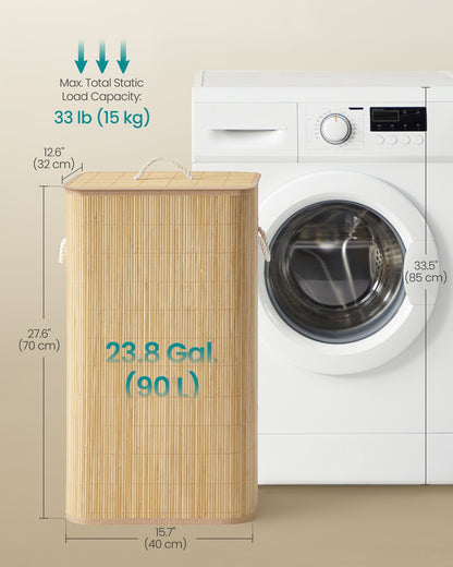 90L Bamboo laundry basket with lid and washable liner Natural Colour - image 6