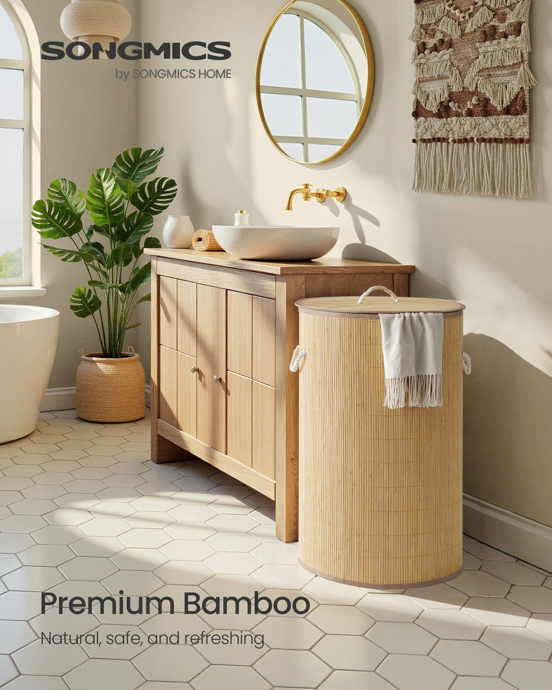 Laundry Basket with Lid 90 L Natural Color - image 2