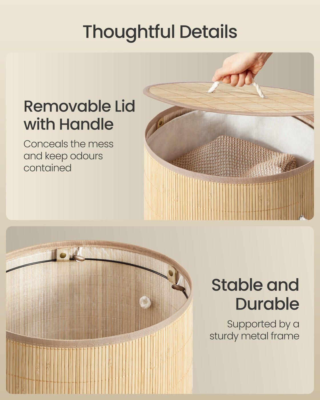 Laundry Basket with Lid 90 L Natural Color - image 5
