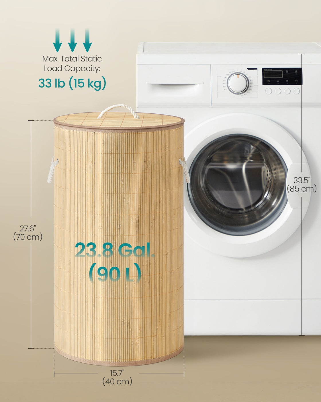 Laundry Basket with Lid 90 L Natural Color - image 6