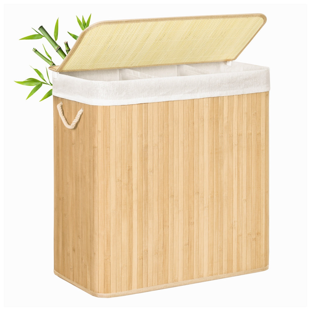 Laundry Basket 150 L 3 Compartments Wood Colour - image 1