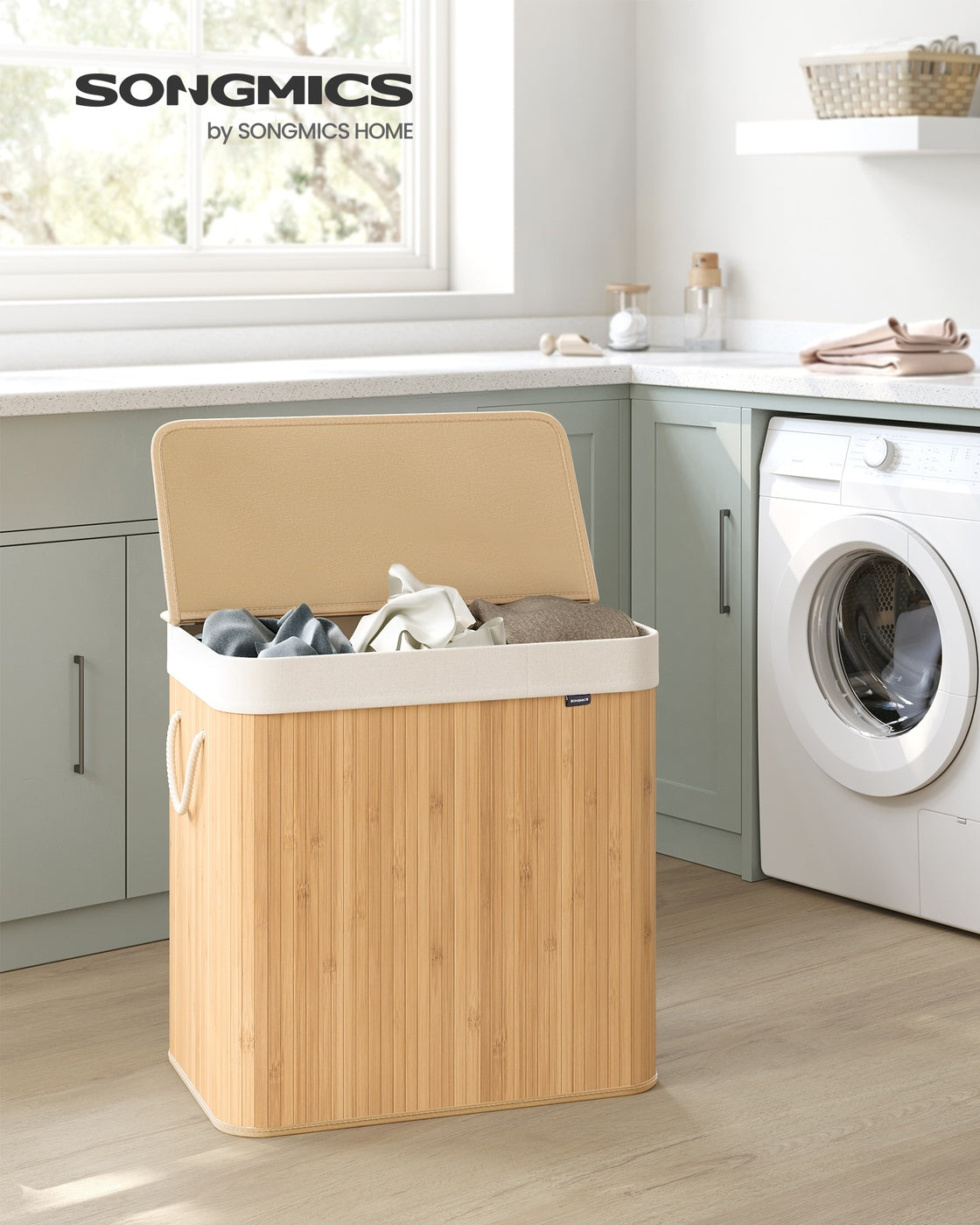 Laundry Basket 150 L 3 Compartments Wood Colour - image 3