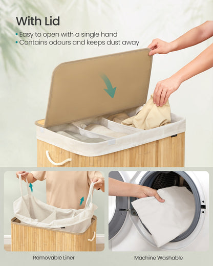Laundry Basket 150 L 3 Compartments Wood Colour - image 4