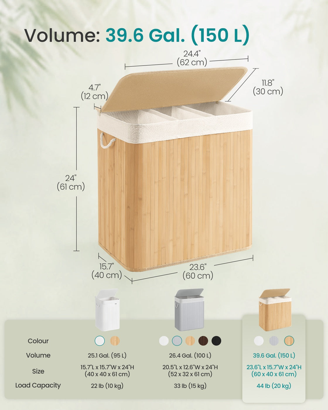Laundry Basket 150 L 3 Compartments Wood Colour - image 6