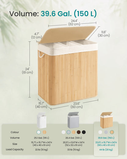 Laundry Basket 150 L 3 Compartments Wood Colour - image 6
