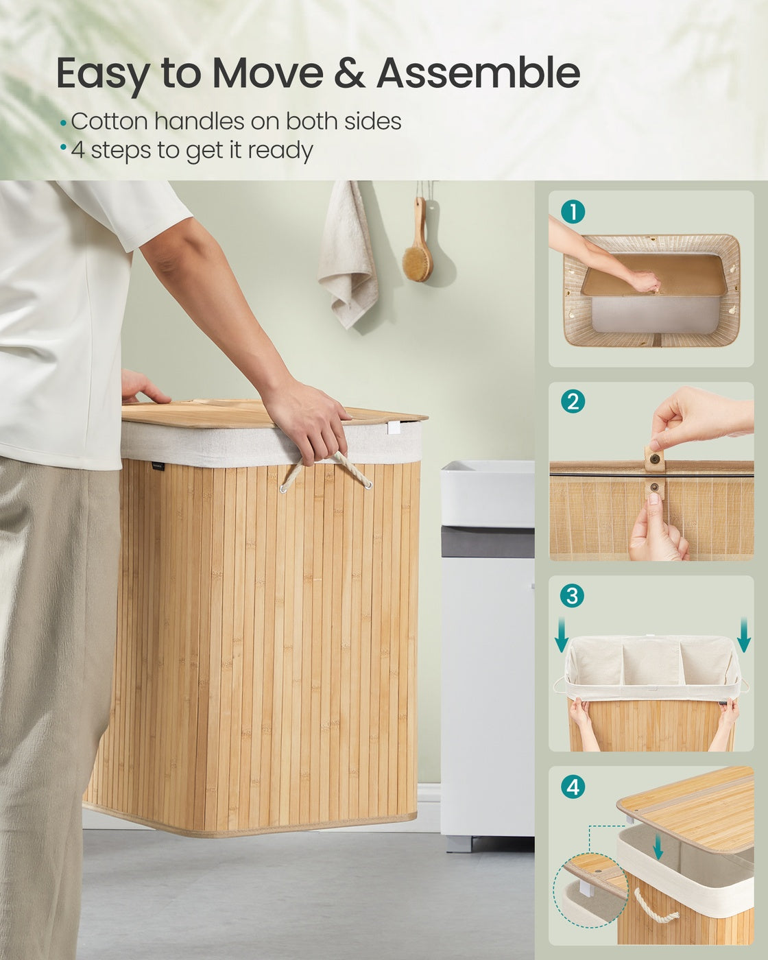Laundry Basket 150 L 3 Compartments Wood Colour - image 7