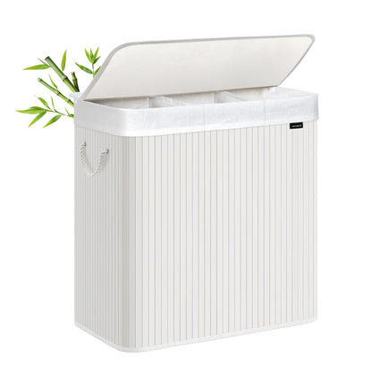 150L Laundry Hamper Basket with 3 Sections Cloud White - image 1