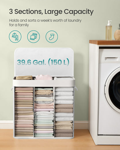 Laundry Basket 150 L 3 Compartments Wood Colour - image 19