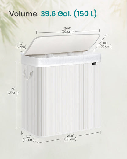 150L Laundry Hamper Basket with 3 Sections Cloud White - image 5