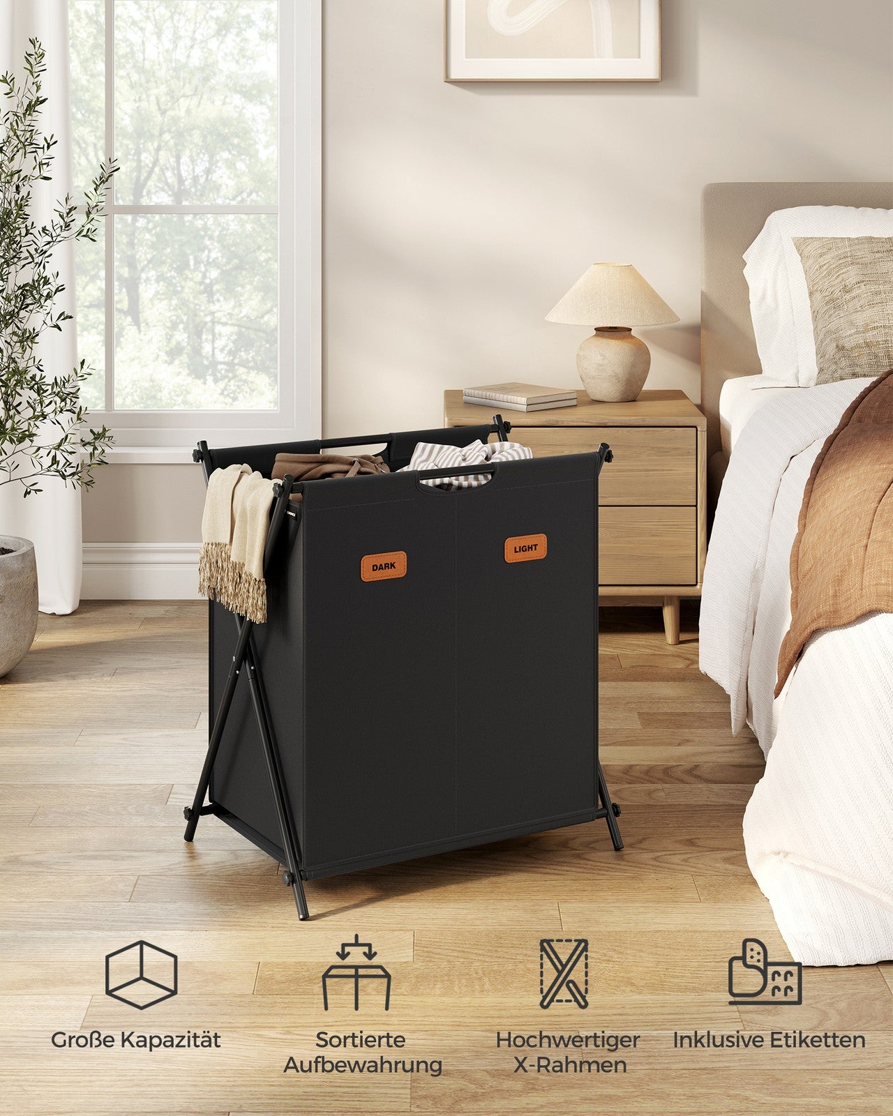 115 L Laundry Hamper with 2 Sections and X-Frame Ink Black - image 2