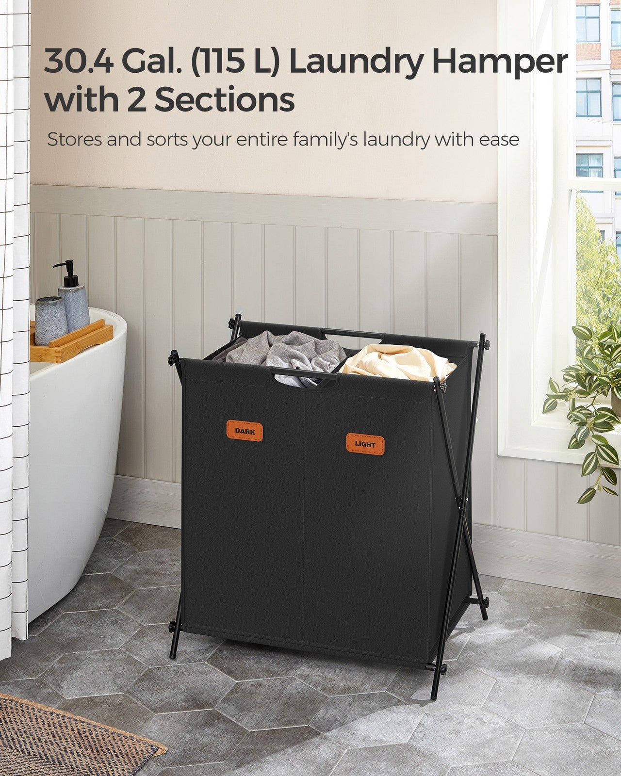 115 L Laundry Hamper with 2 Sections and X-Frame Ink Black - image 3