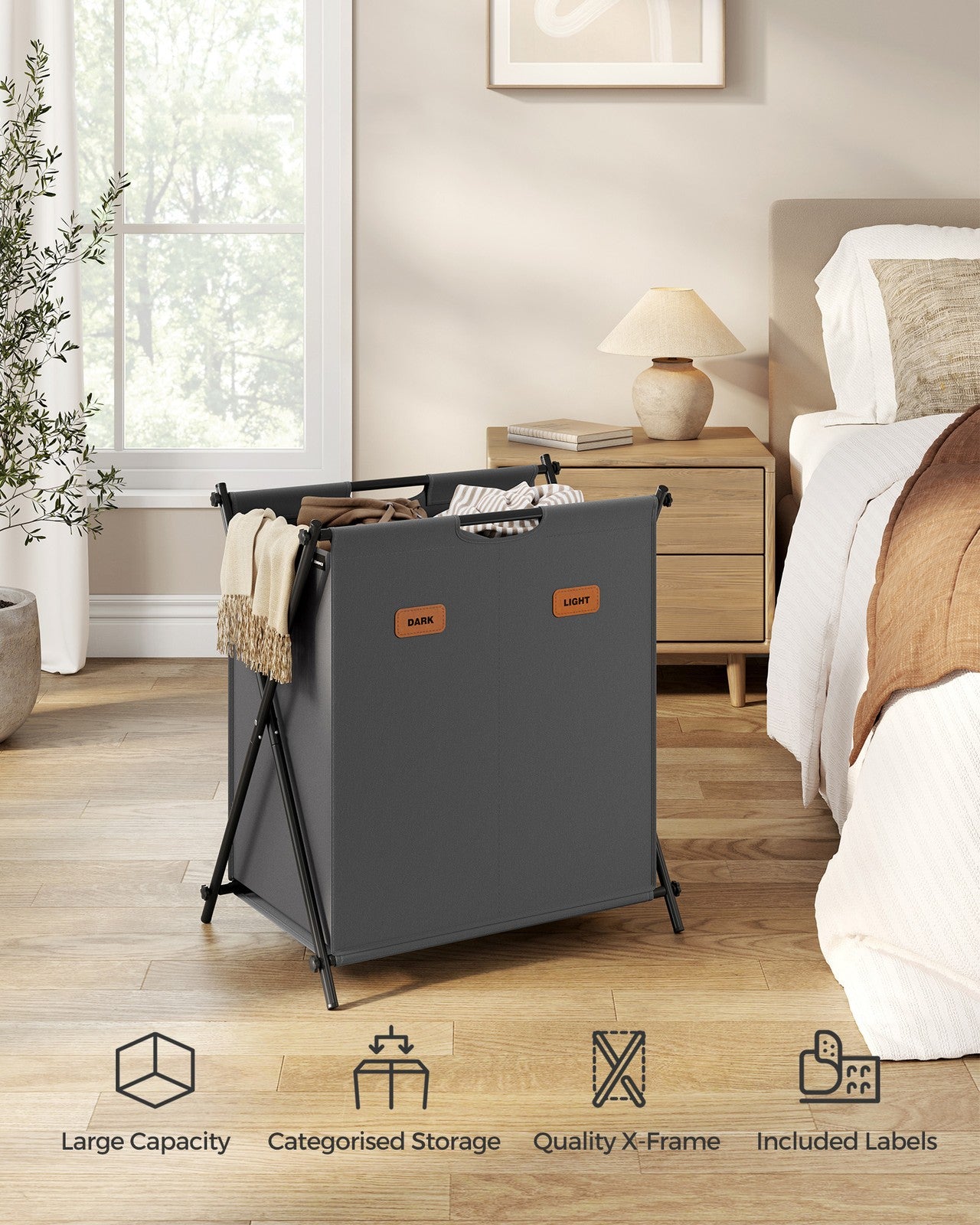 115 L Laundry Hamper with 2 Sections and X-Frame Slate Grey - image 2