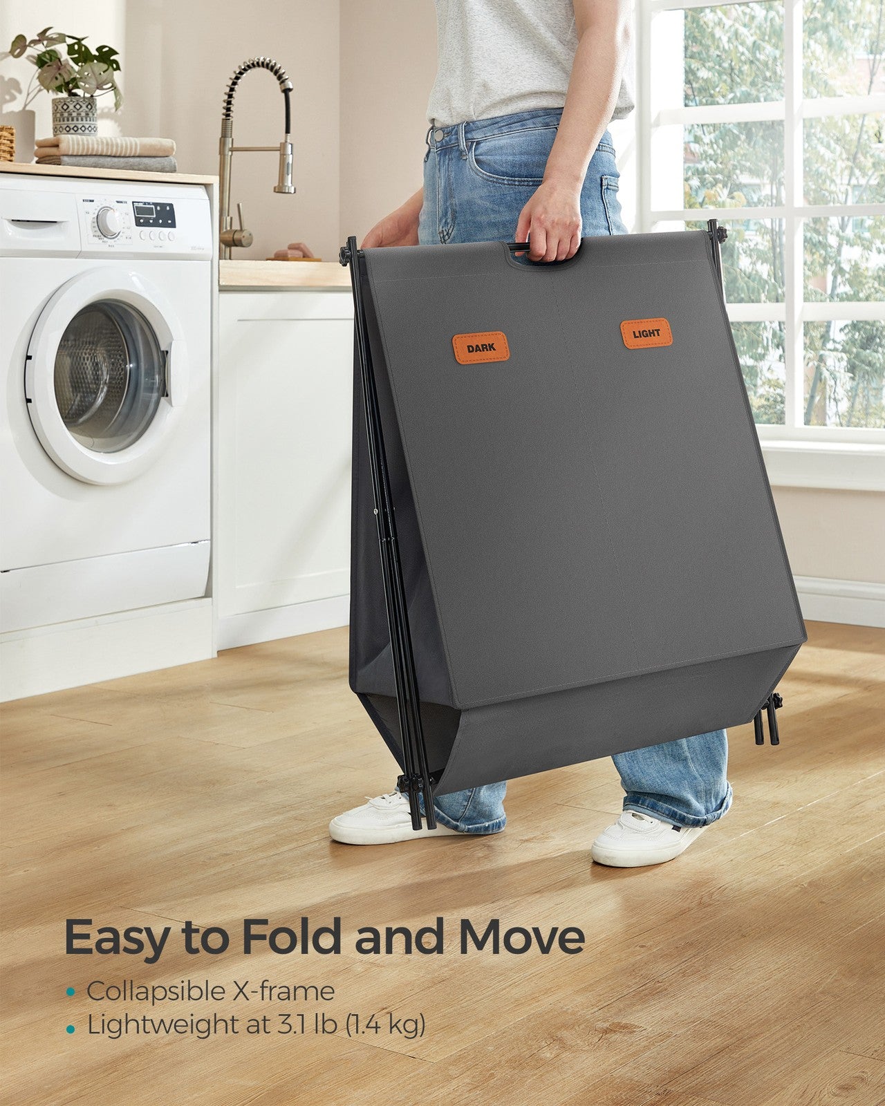 115 L Laundry Hamper with 2 Sections and X-Frame Slate Grey - image 4