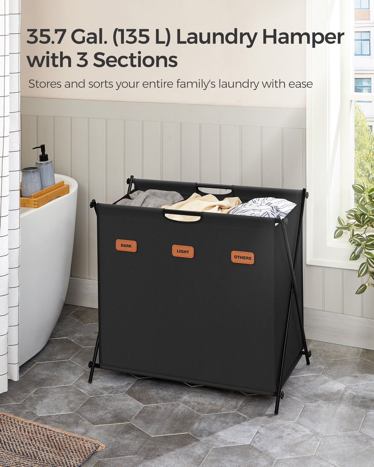 115 L Laundry Hamper with 2 Sections and X-Frame Ink Black - image 9
