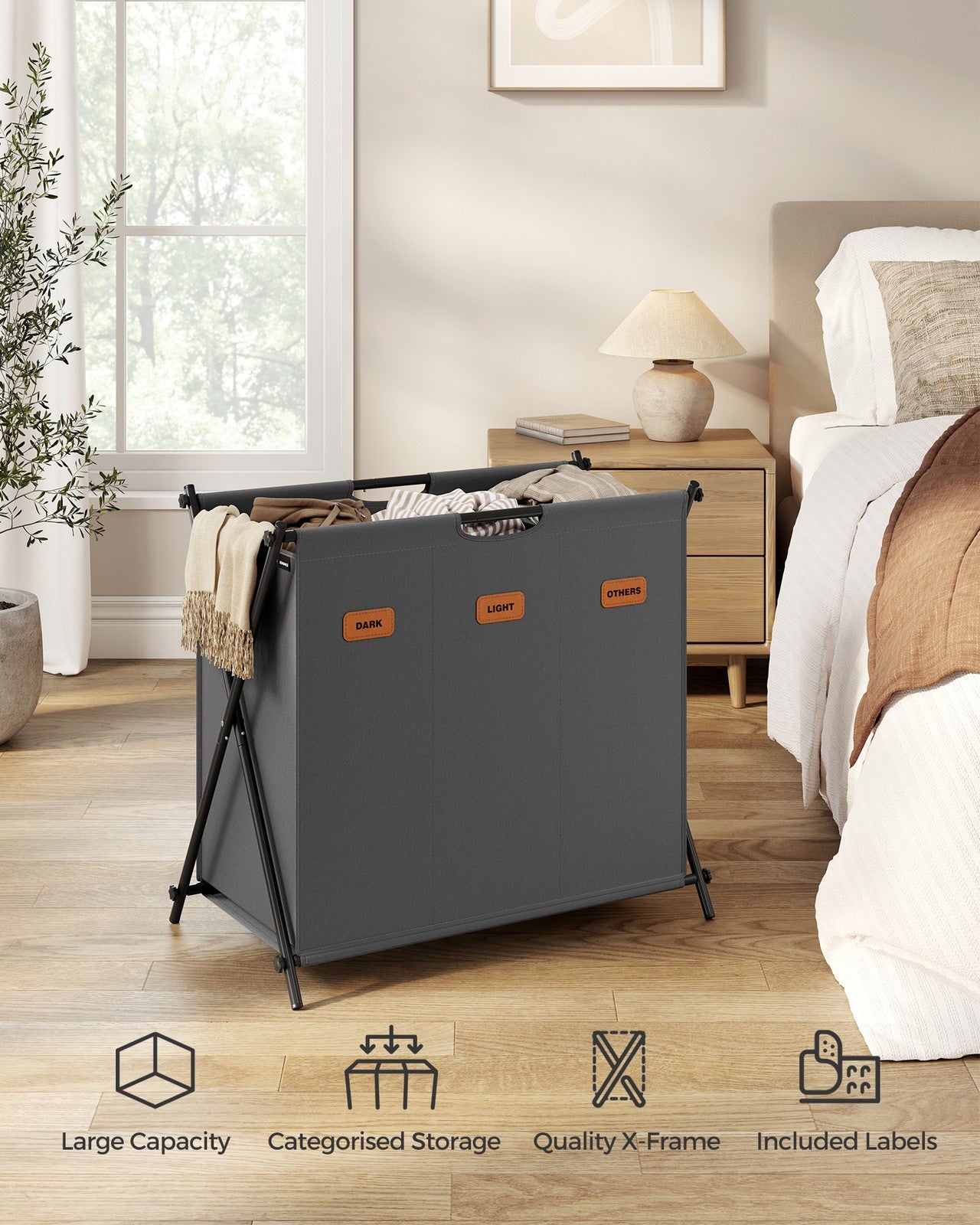 115 L Laundry Hamper with 2 Sections and X-Frame Ink Black - image 14