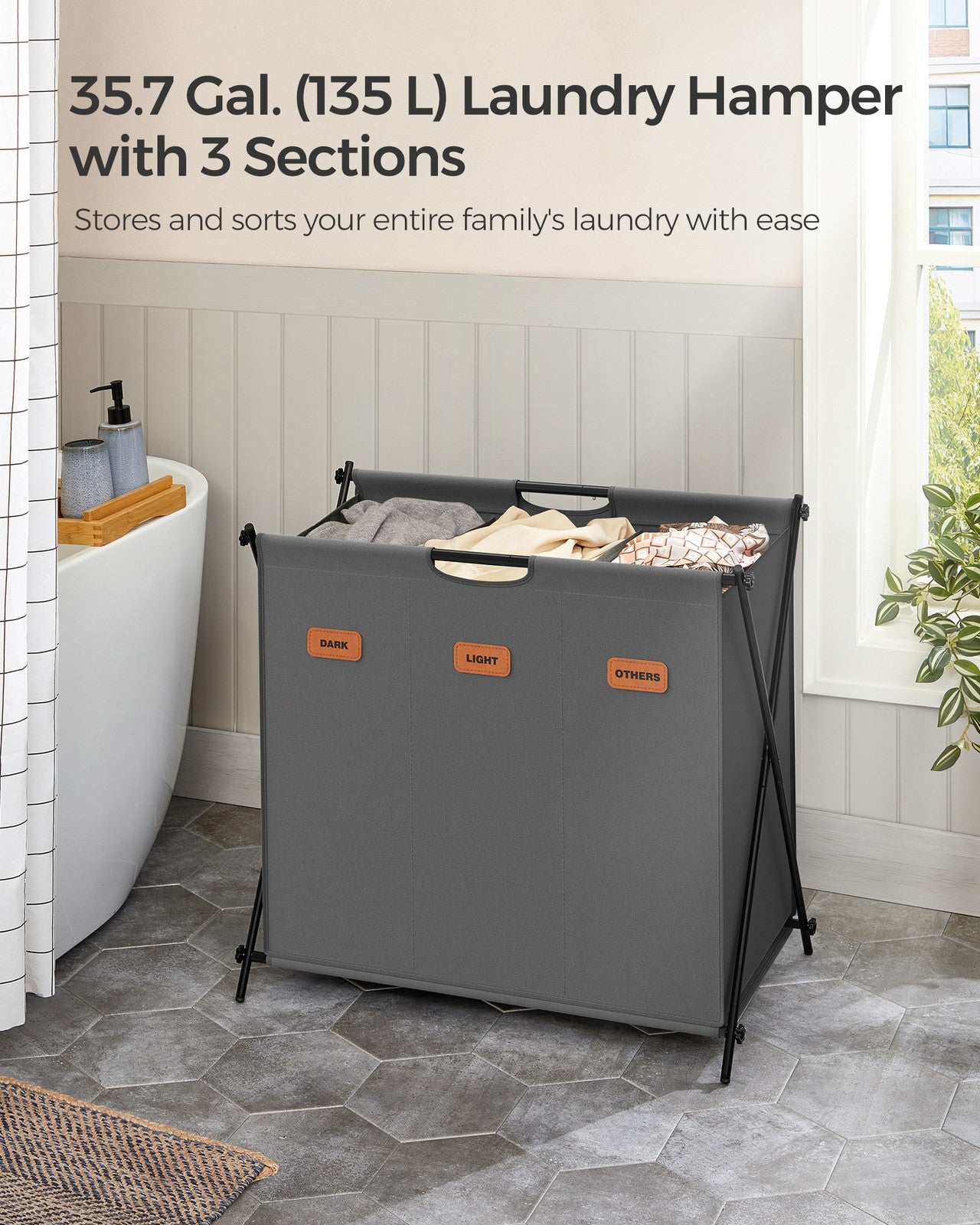 115 L Laundry Hamper with 2 Sections and X-Frame Ink Black - image 15