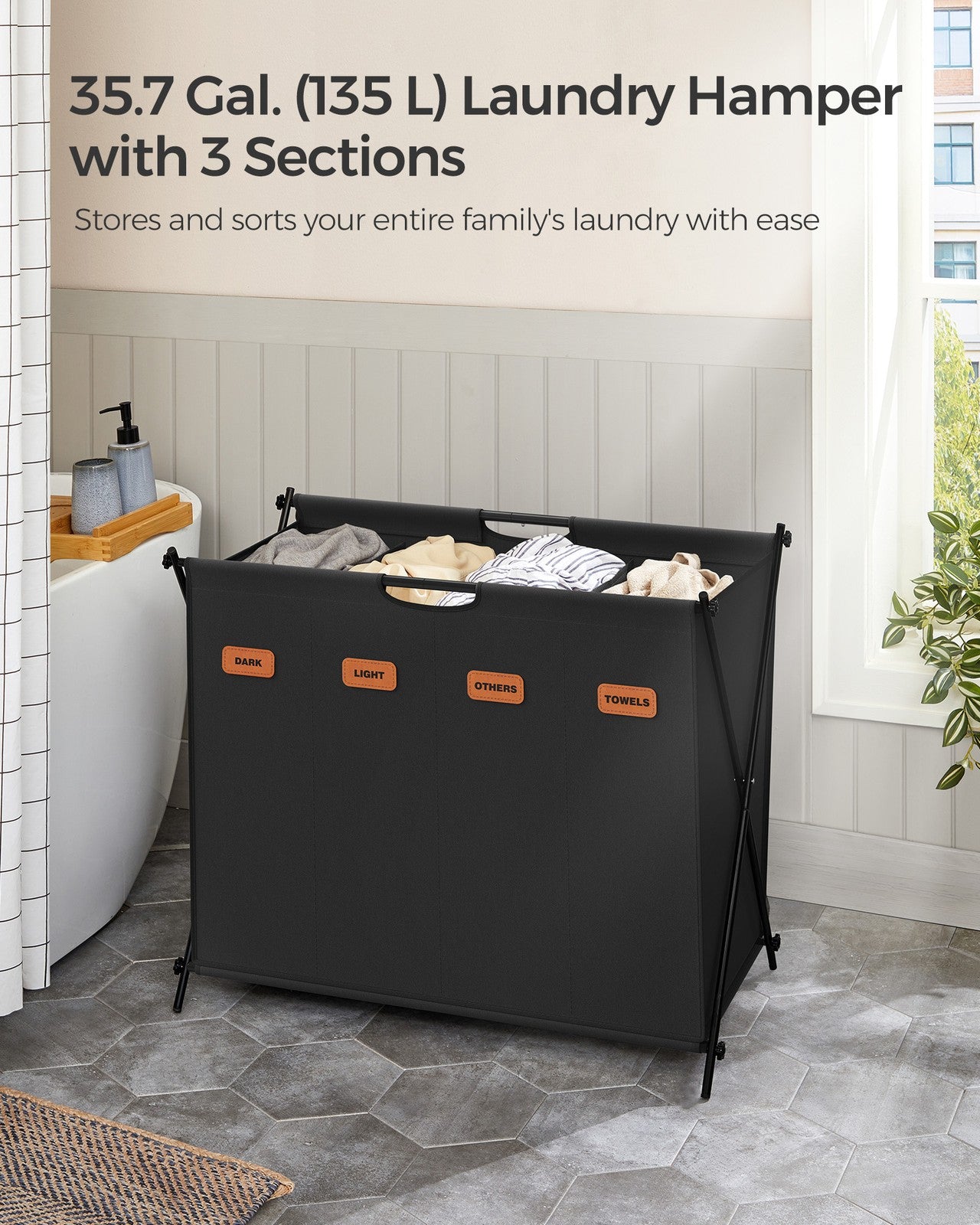 115 L Laundry Hamper with 2 Sections and X-Frame Ink Black - image 21