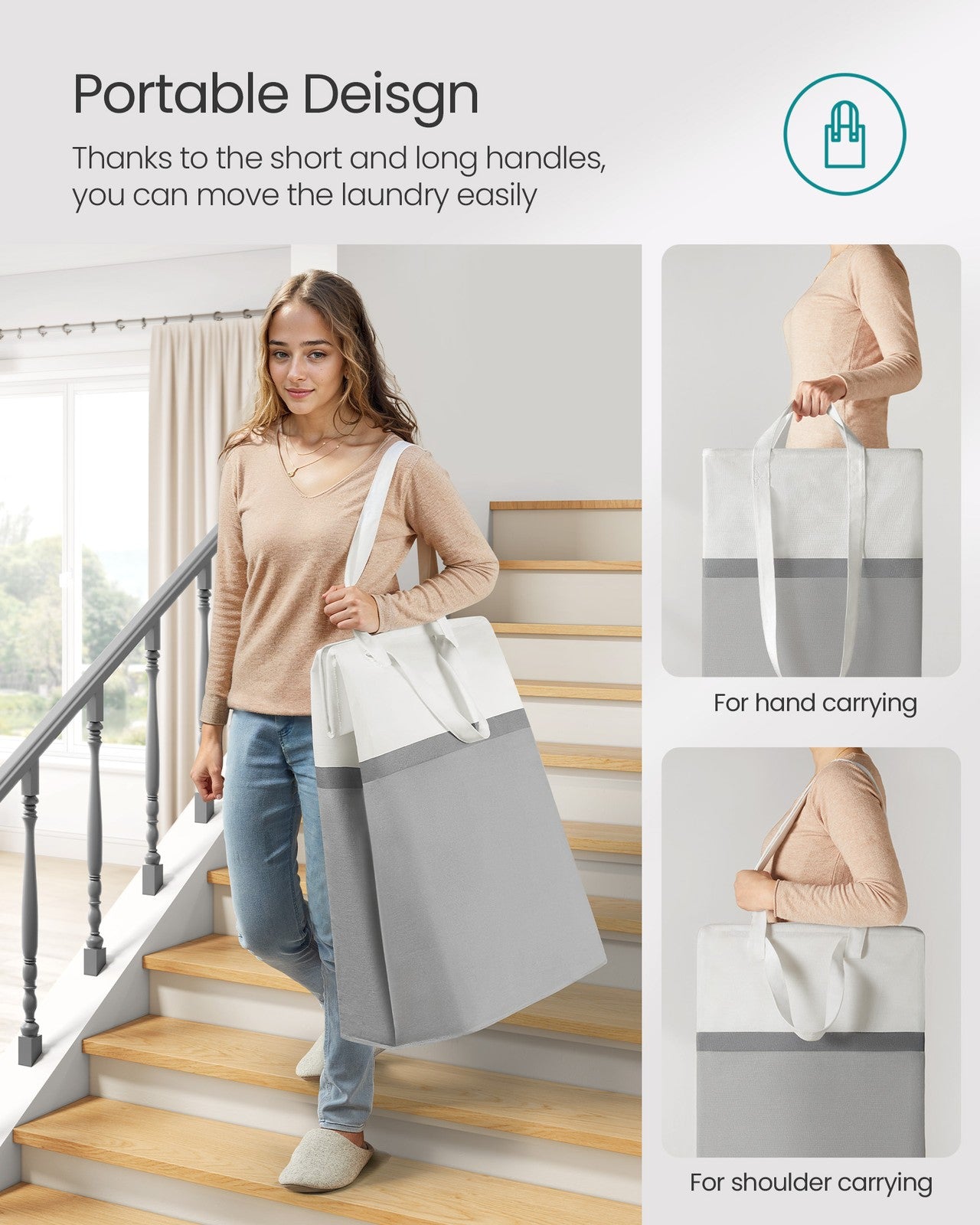75 L Collapsible Laundry Hampers Set of 2 Dove Grey - image 5