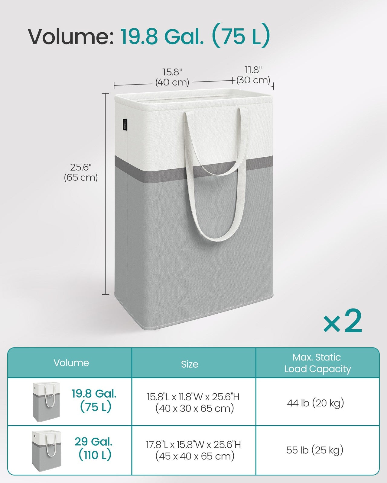 75 L Collapsible Laundry Hampers Set of 2 Dove Grey - image 6