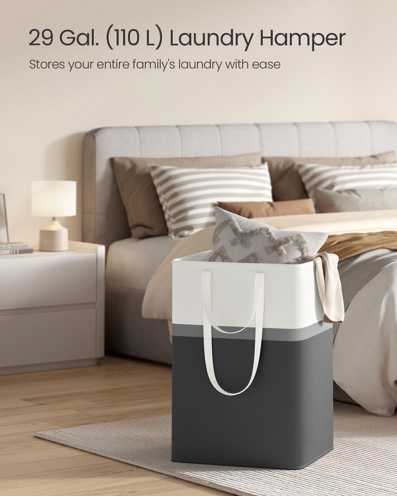 75 L Collapsible Laundry Hampers Set of 2 Dove Grey - image 9