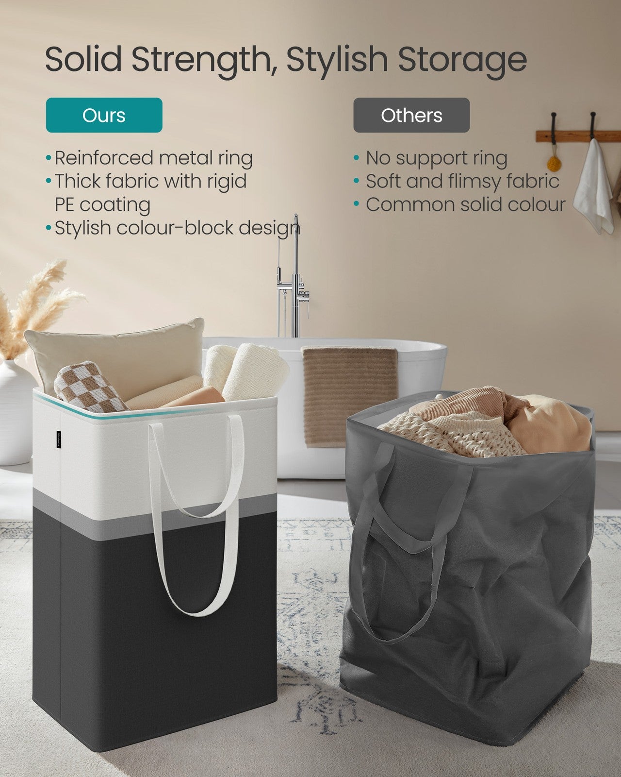 75 L Collapsible Laundry Hampers Set of 2 Dove Grey - image 10