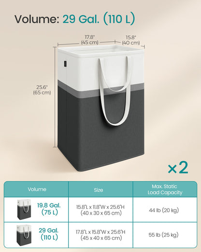 75 L Collapsible Laundry Hampers Set of 2 Dove Grey - image 12