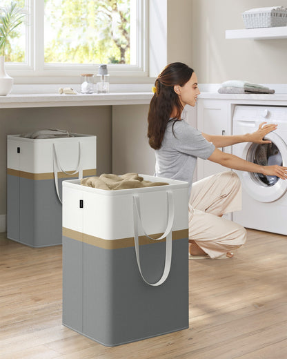 75 L Collapsible Laundry Hampers Set of 2 Dove Grey - image 14