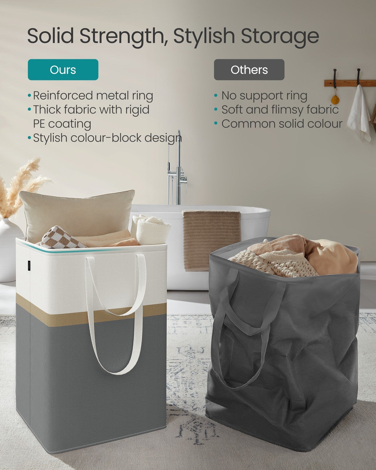 75 L Collapsible Laundry Hampers Set of 2 Dove Grey - image 16
